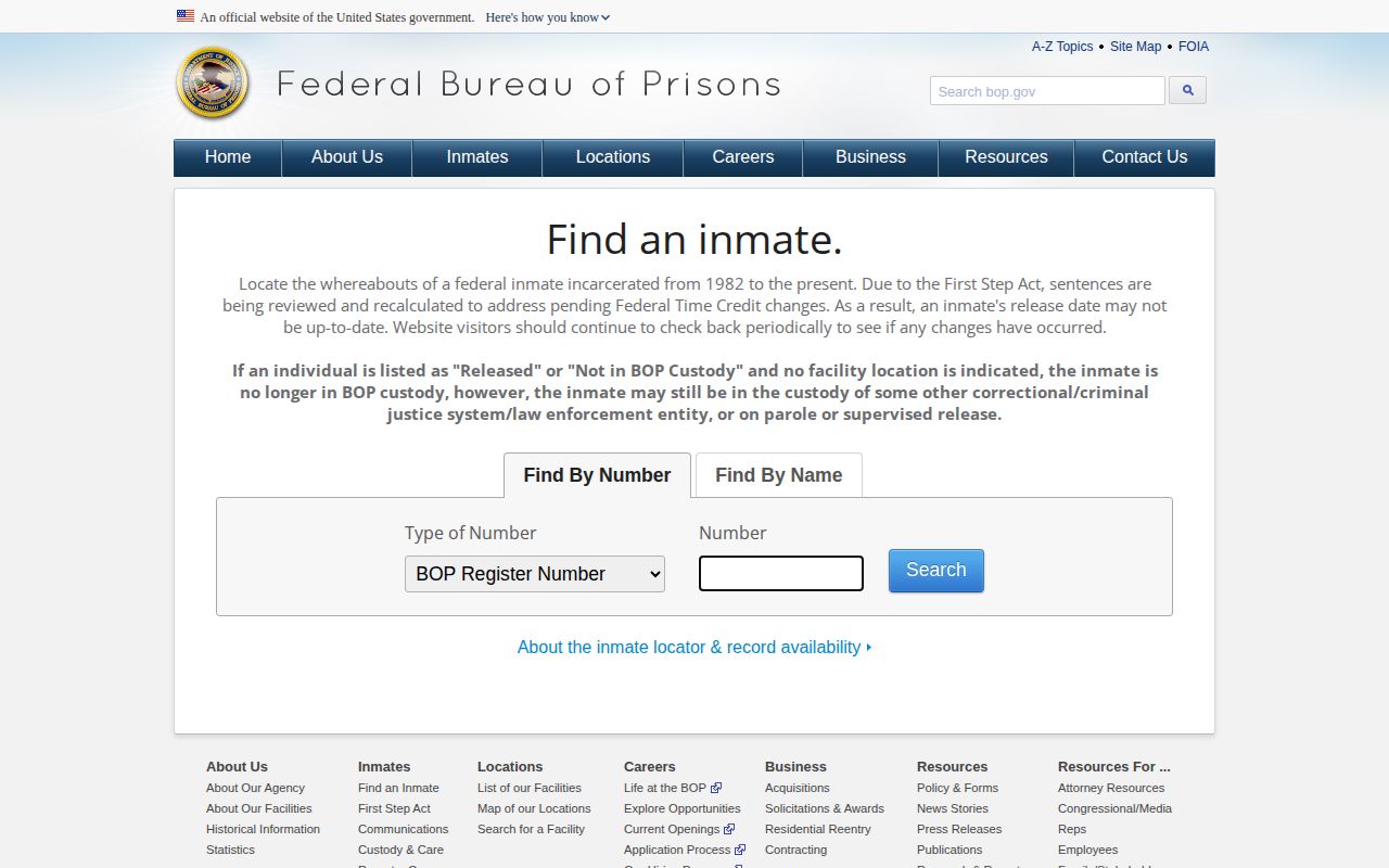 BOP locator for a federal Gloucester County released inmate